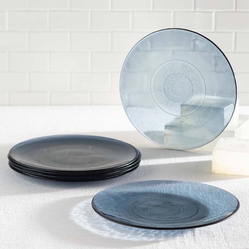 Recycled Glass Dinner Plates, Set of 6 - Blue